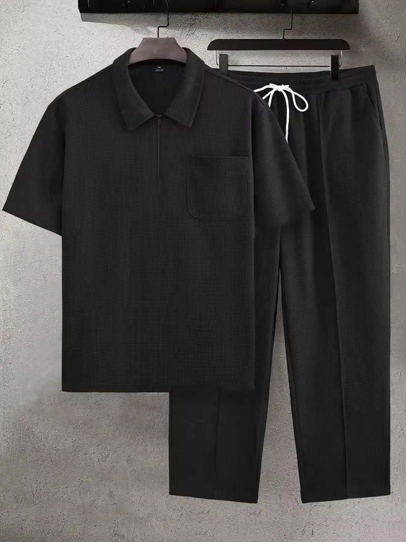 Men's Waffle-Knit Shirt and Trouser Set