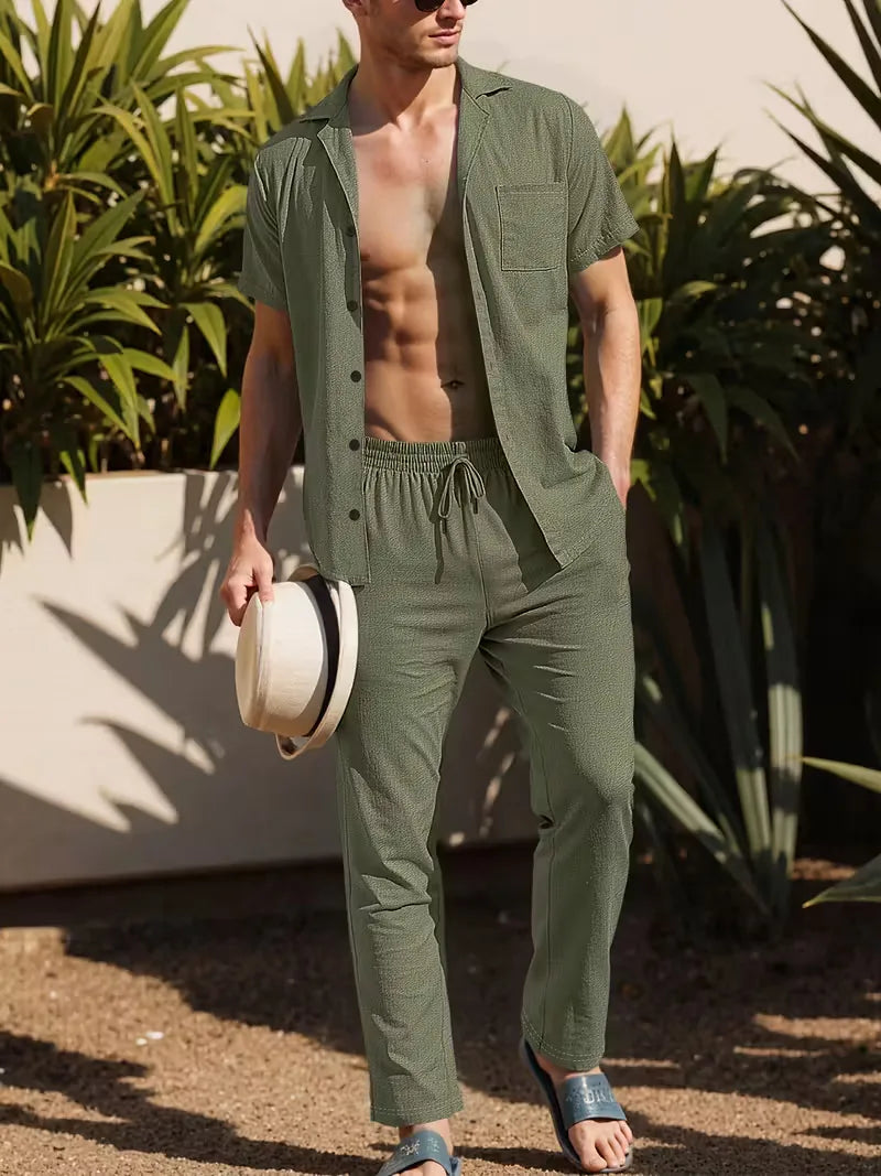 Men's Short Sleeve Shirt and Trousers Set