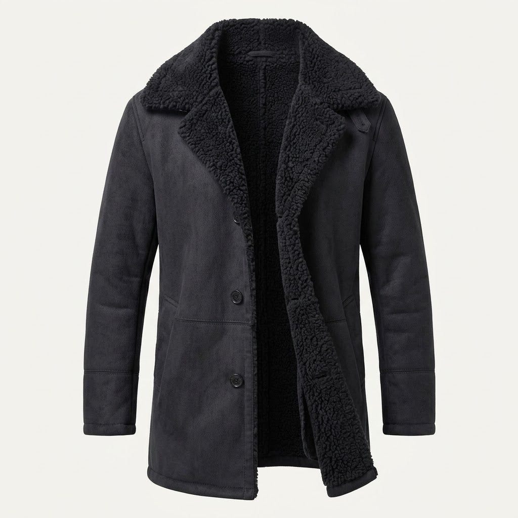 Men's Plush-Lined Longline Winter Coat – Warm Button-Front Layer