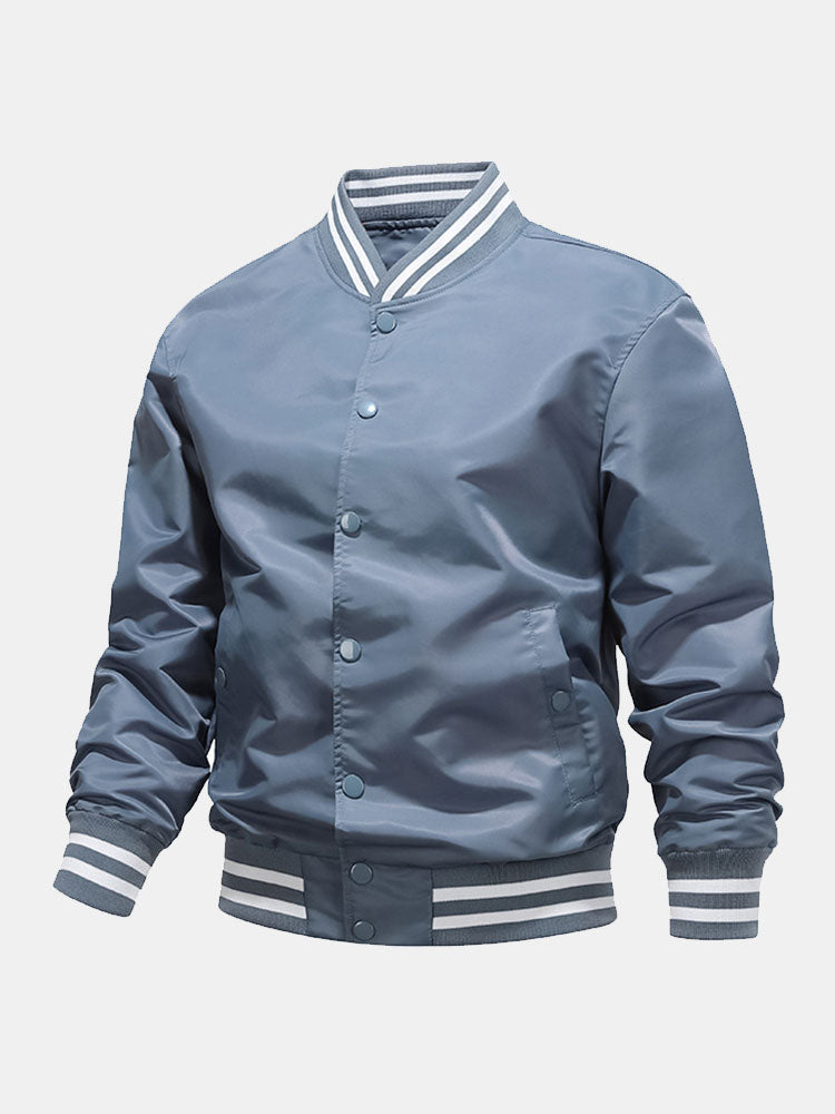 Men's Classic Baseball Bomber Jacket – Snap-Button Varsity Style Outerwear