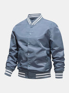 Men's Classic Baseball Bomber Jacket – Snap-Button Varsity Style Outerwear