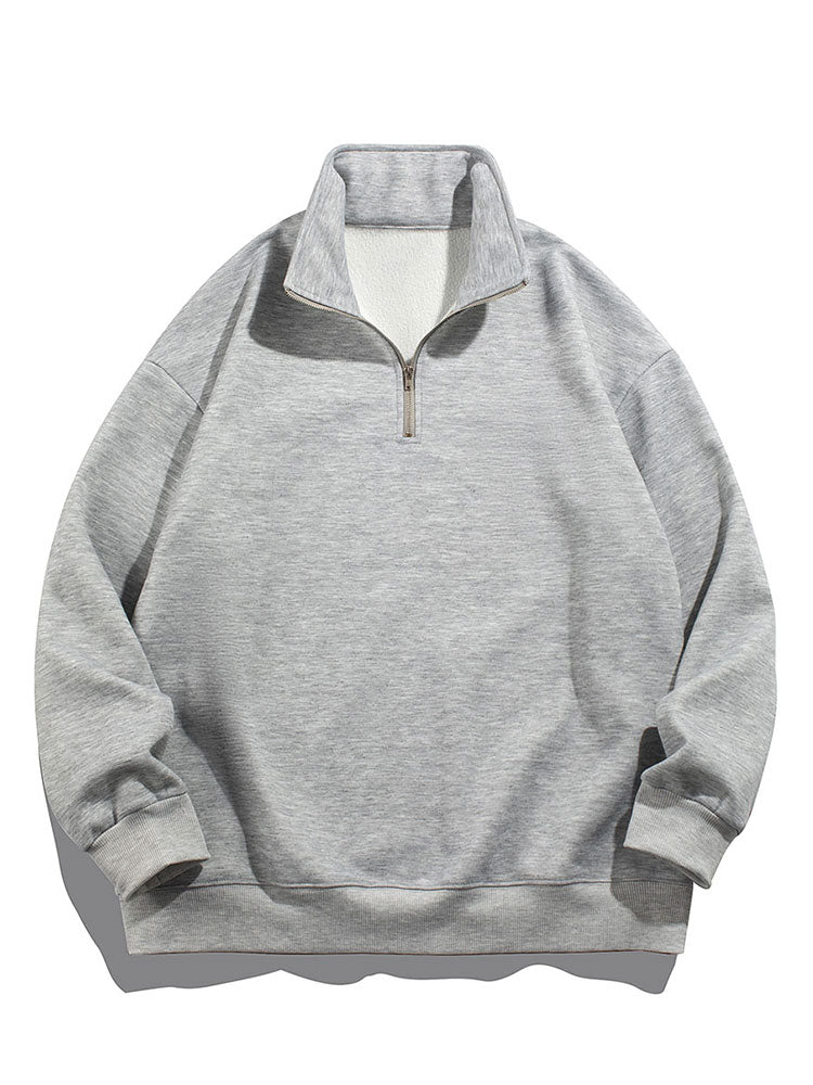 Men's Teddy Fleece Lined Half Zip Sweatshirt with Stand Collar