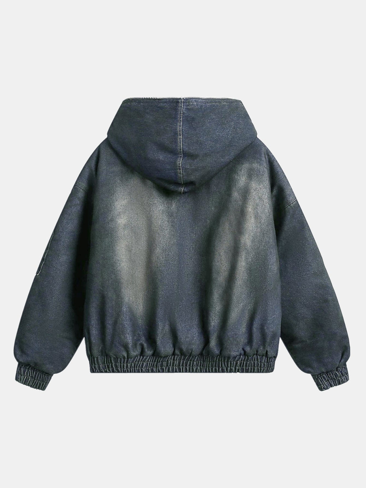 Men's Washed Denim Hooded Bomber Jacket – Oversized Winter Outerwear
