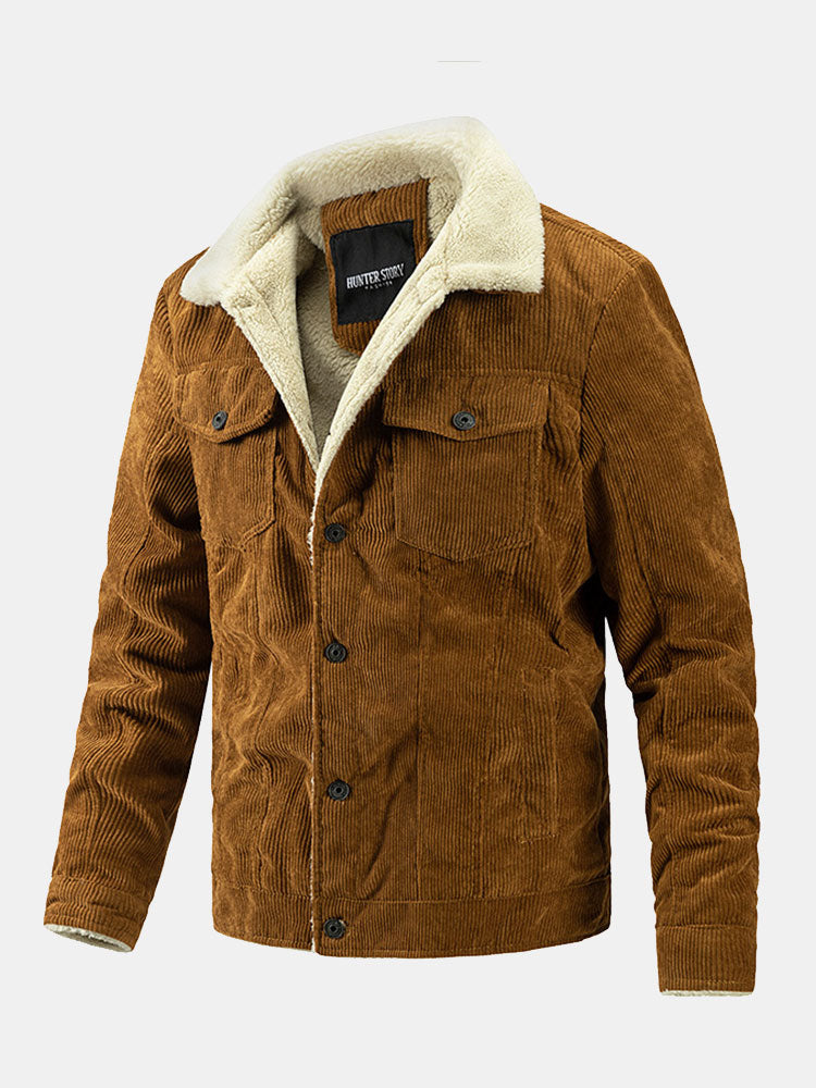 Men's Sherpa-Lined Corduroy Jacket with Button Front