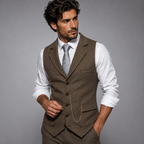Men's Tweed-Style Waistcoat with Pocket Chain