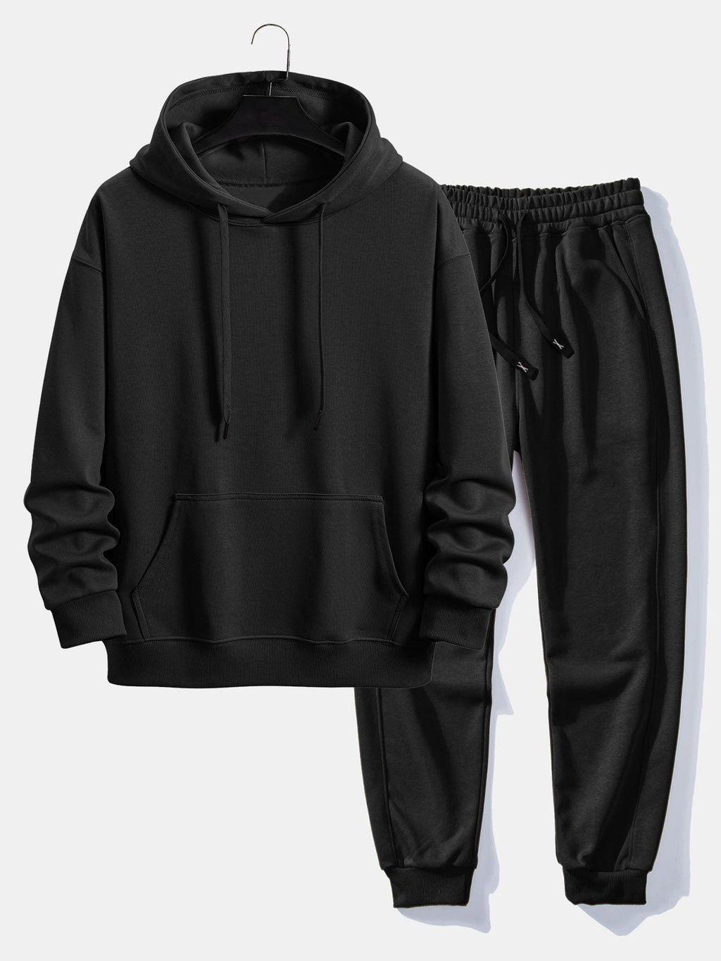 Men's Basic Tracksuit Set – Pullover Hoodie and Cuffed Joggers