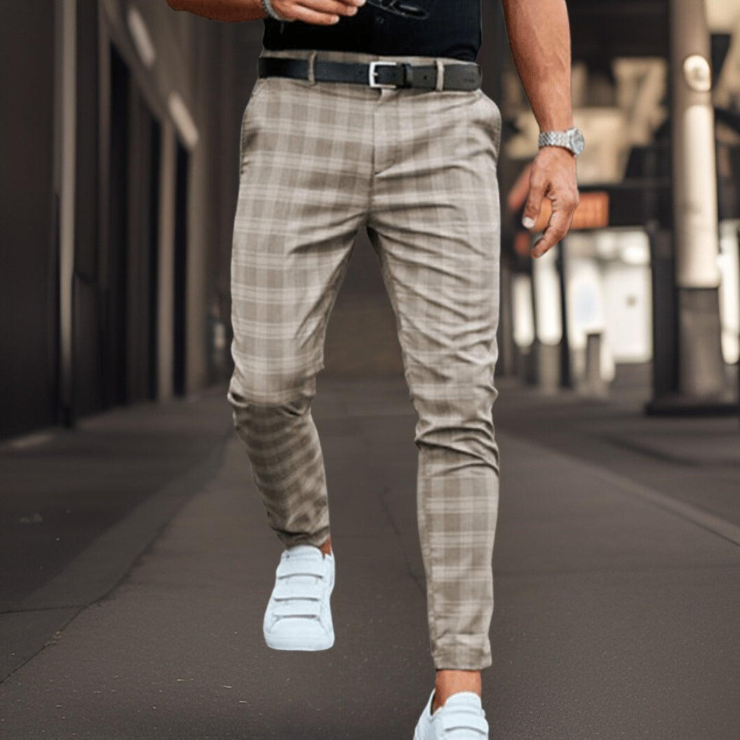 Men's Plaid Slim-Fit Chinos – Smart Casual Trousers