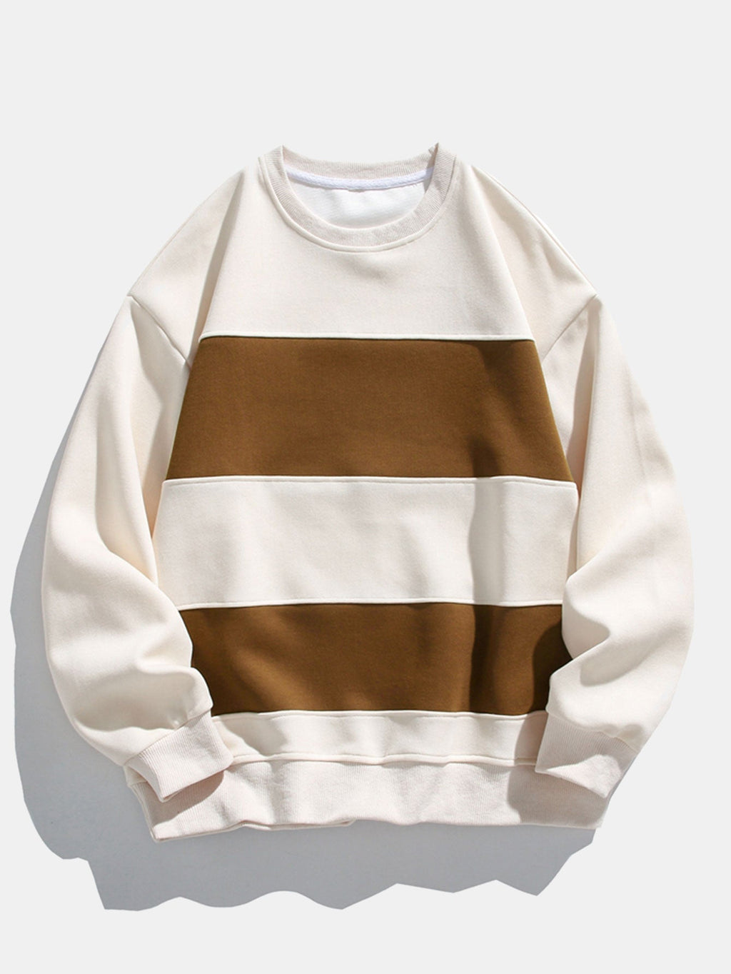 Men's Colour Block Crew Neck Sweatshirt – Relaxed Fit Cotton Blend Pullover
