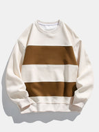 Men's Colour Block Crew Neck Sweatshirt – Relaxed Fit Cotton Blend Pullover