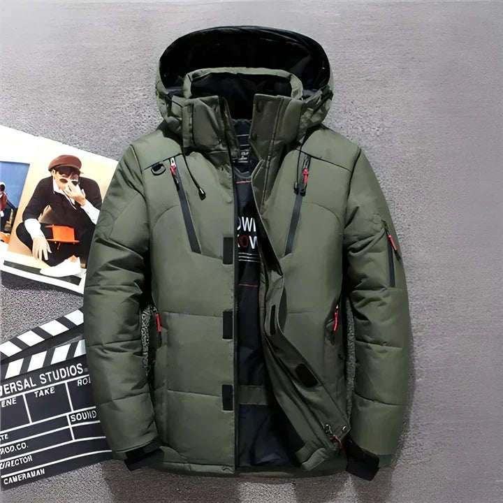 Men's Hooded Down Winter Jacket – Water-Resistant Multi-Zip Outerwear