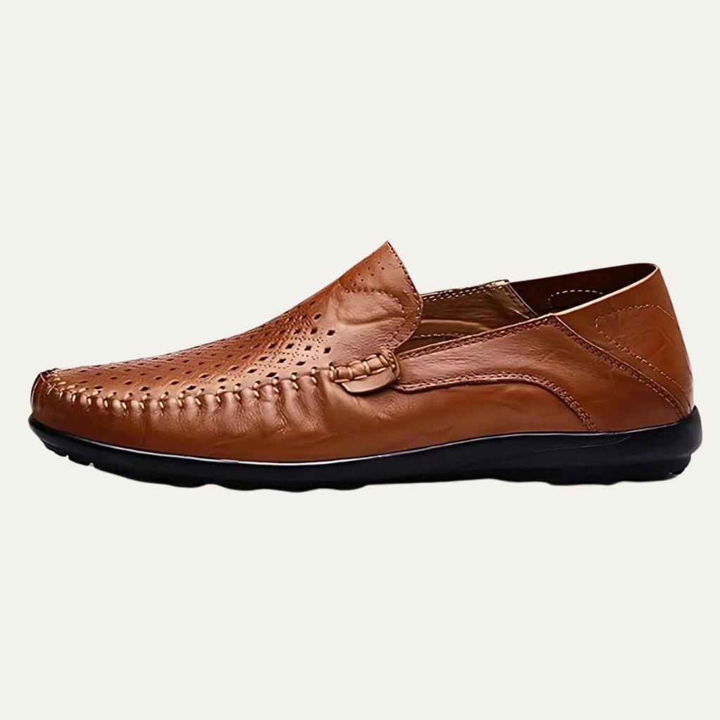 Men's Perforated Leather-Look Loafers – Breathable Slip-On