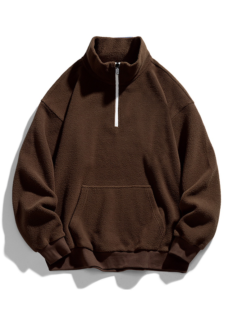 Men's Teddy Fleece Half-Zip Sweatshirt – Relaxed Fit Warm Pullover