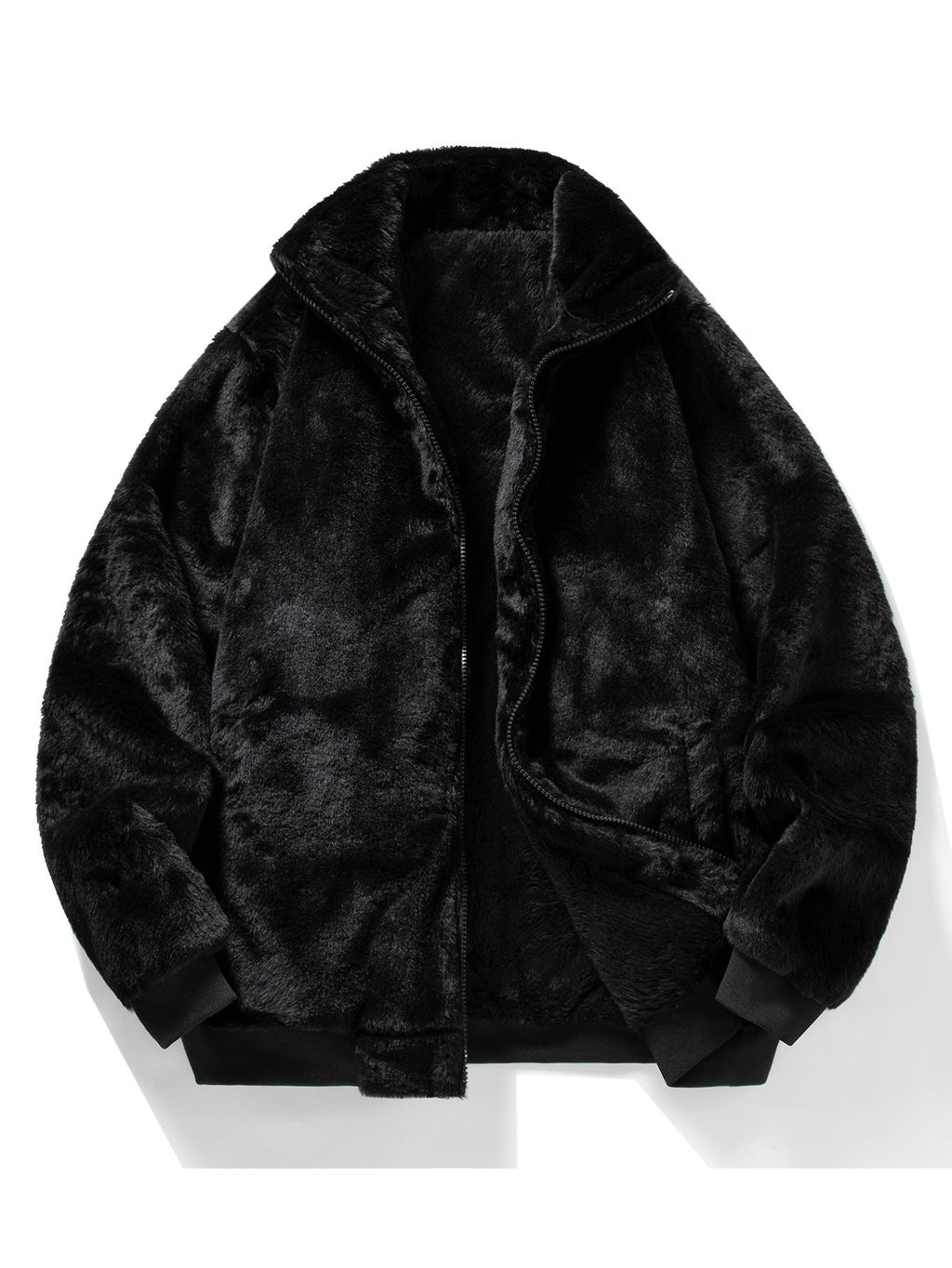 Men's Plush Faux Fur Zip-Up Jacket – Soft Textured Winter Outerwear