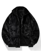 Men's Plush Faux Fur Zip-Up Jacket – Soft Textured Winter Outerwear