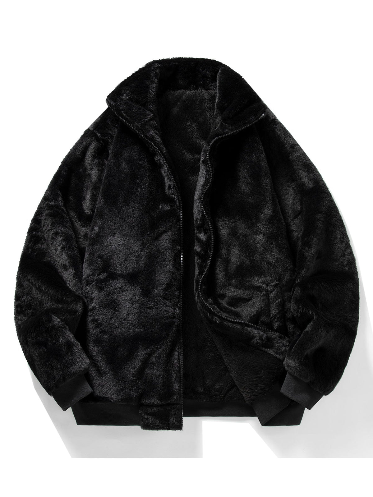 Men's Plush Faux Fur Zip-Up Jacket – Soft Textured Winter Outerwear