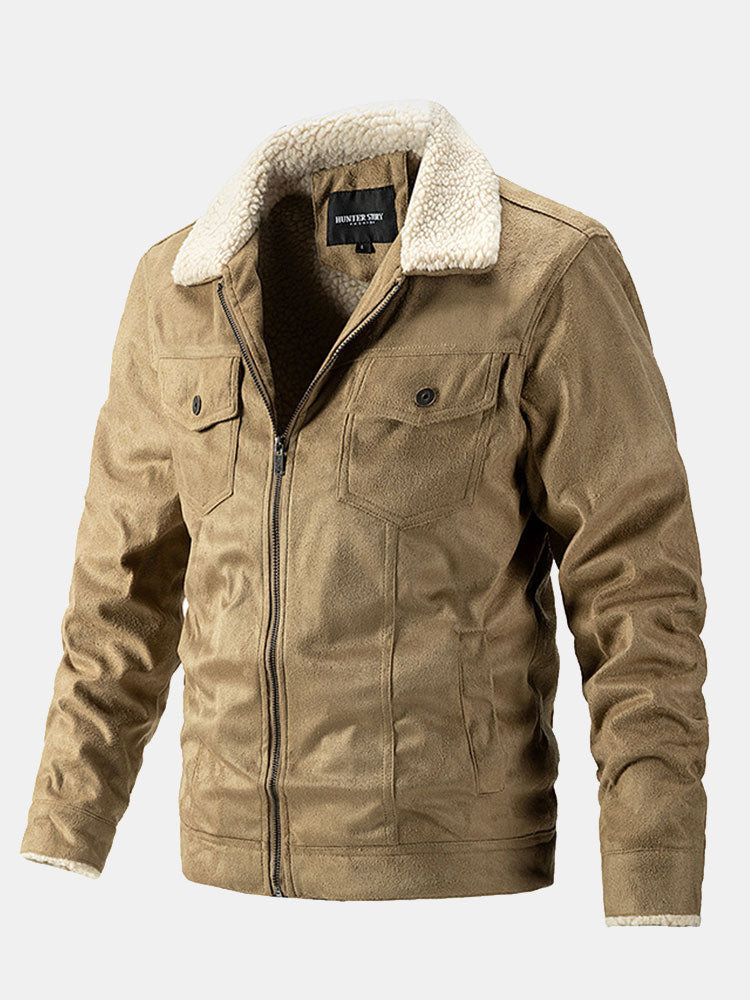 Men's Teddy-Lined Faux Suede Jacket – Warm Winter Zip-Up Outerwear