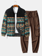 Men's Printed Teddy Fleece Jacket and Corduroy Cargo Jogger Set