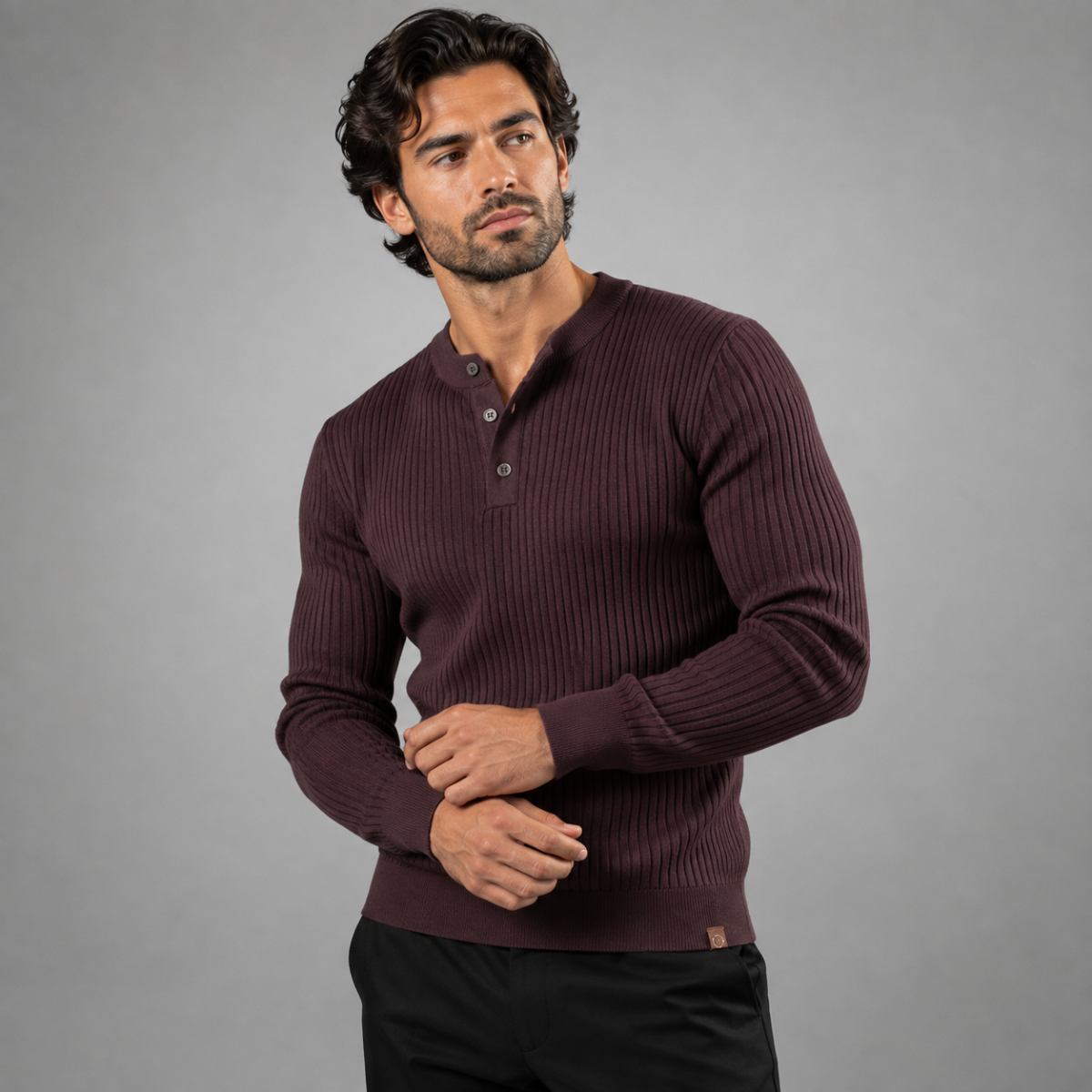 Men's Ribbed Henley Knit Jumper – Button Neck
