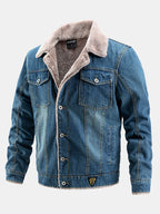 Men's Sherpa-Lined Denim Jacket with Button Front