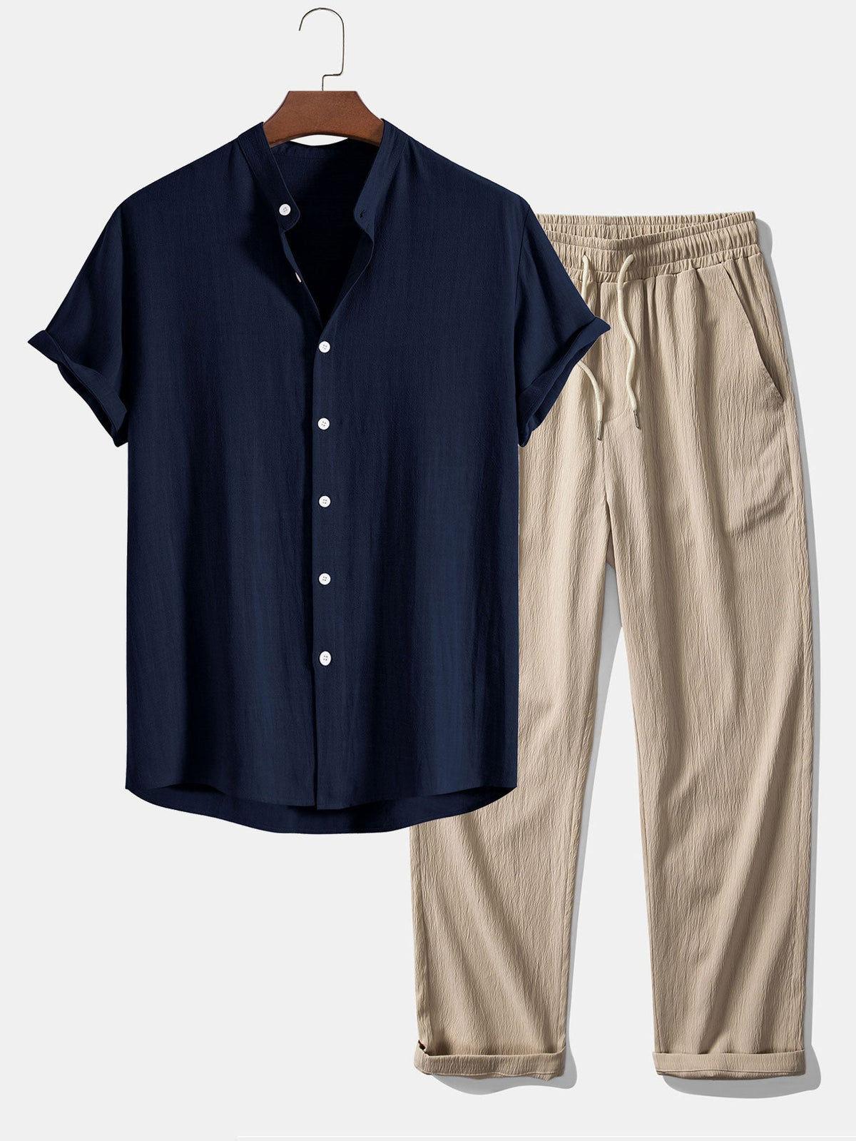 Men's linen-look Blend Summer Co-Ord – Stand Collar Shirt