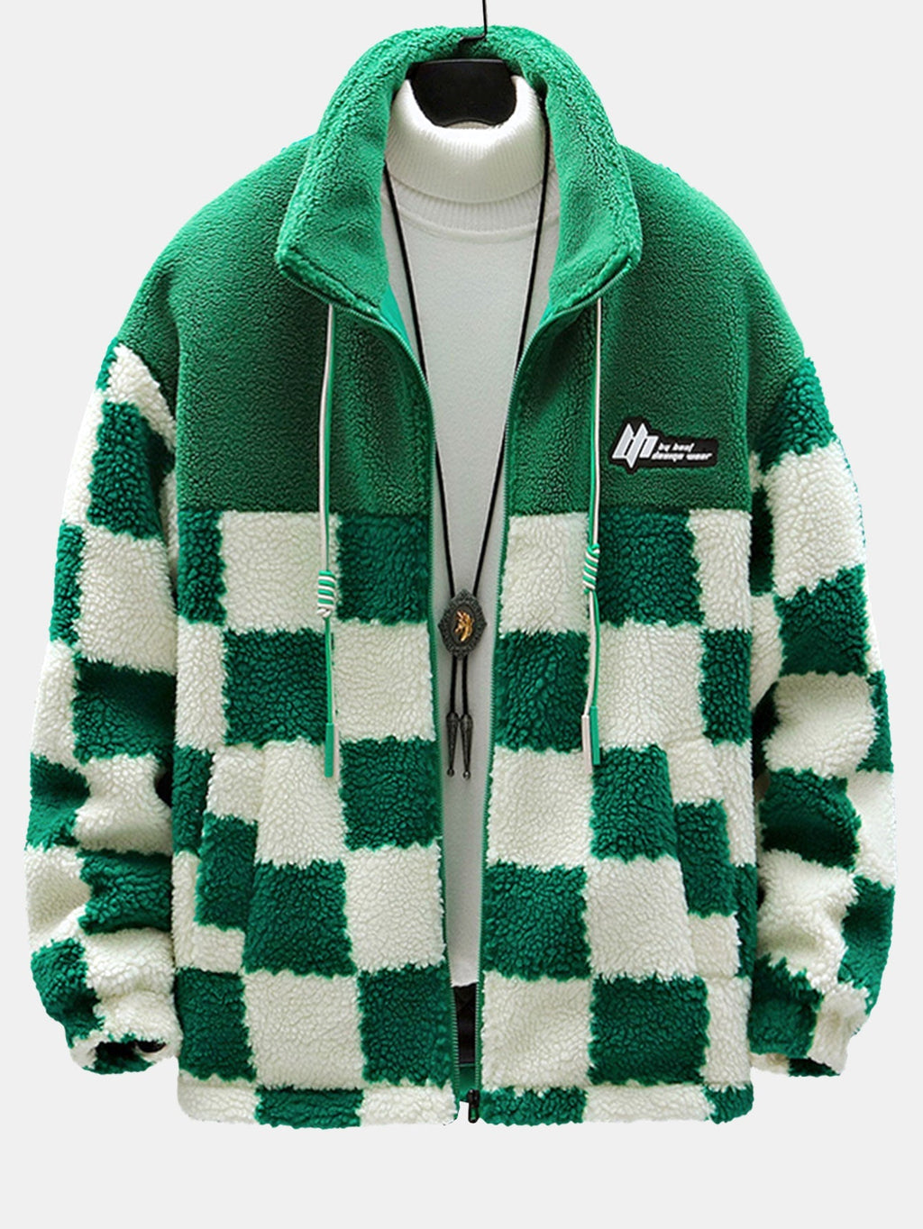 Men's Printed Teddy Fleece Jacket with High Collar