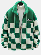 Men's Printed Teddy Fleece Jacket with High Collar