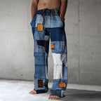 Men's Patchwork Cotton-linen-look Trousers