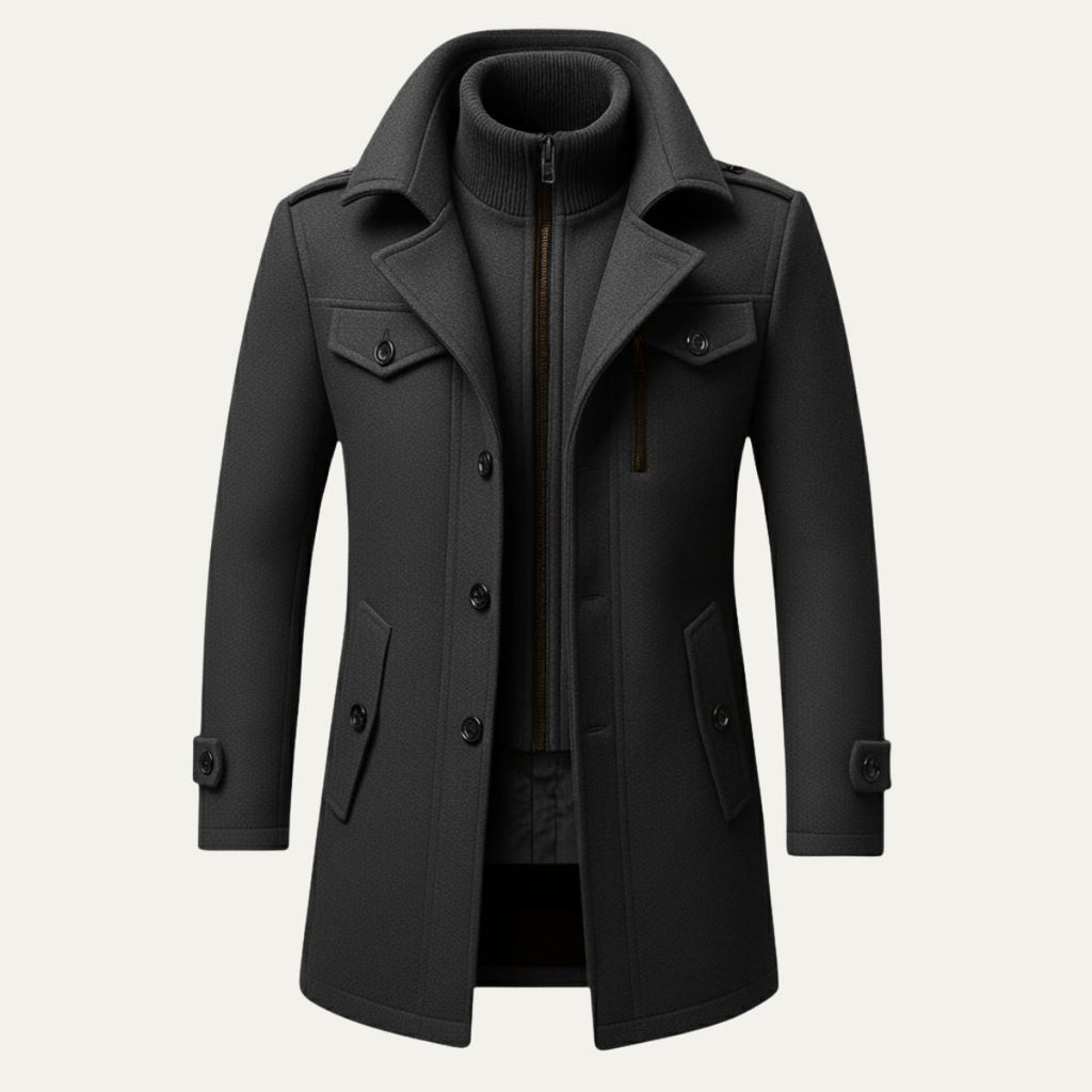 Men's Double-Layer Warm Coat – Zip Inner Layer and Button Front