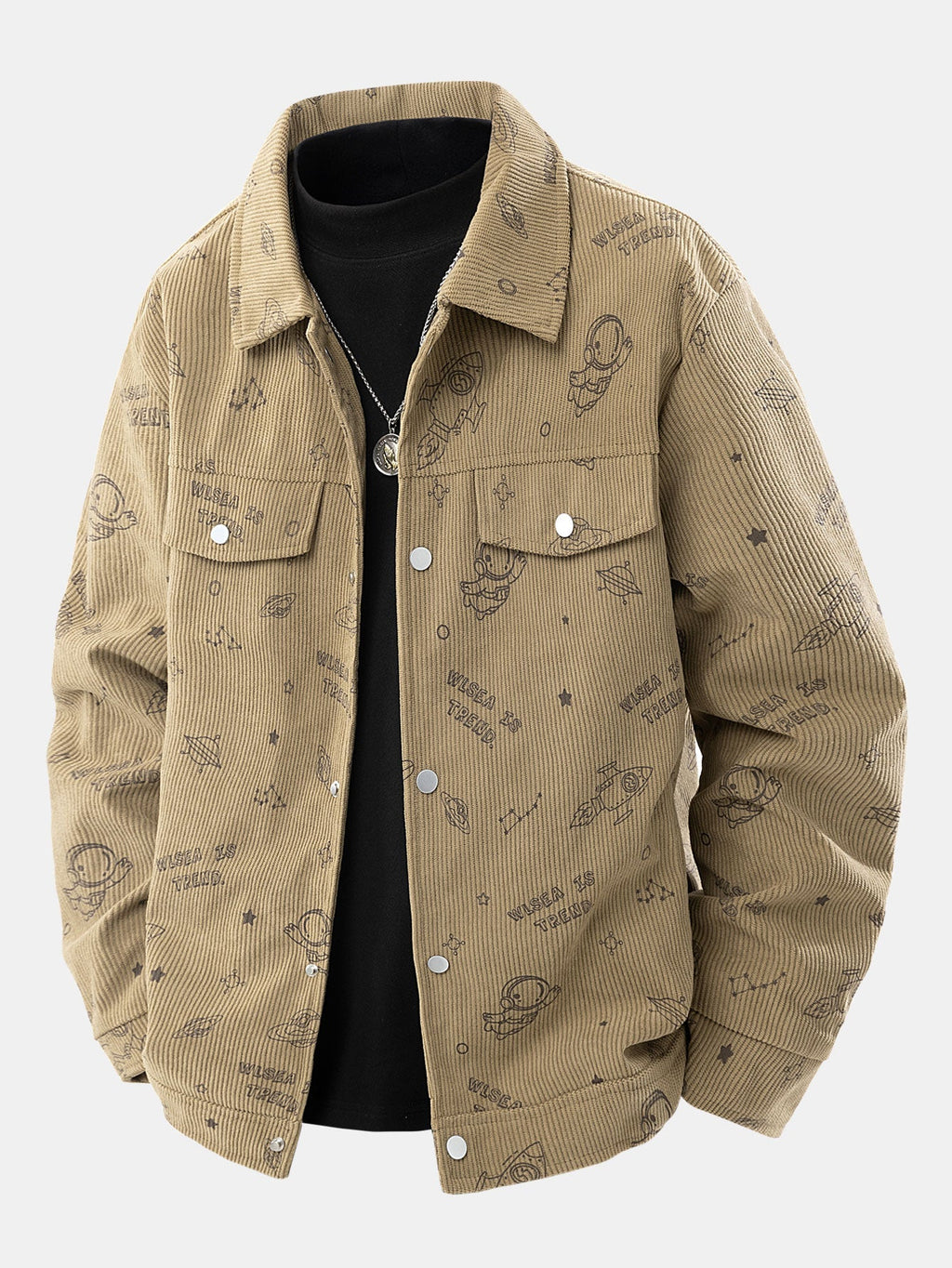 Men's Printed Corduroy Jacket with Snap Buttons