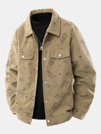 Men's Printed Corduroy Jacket with Snap Buttons