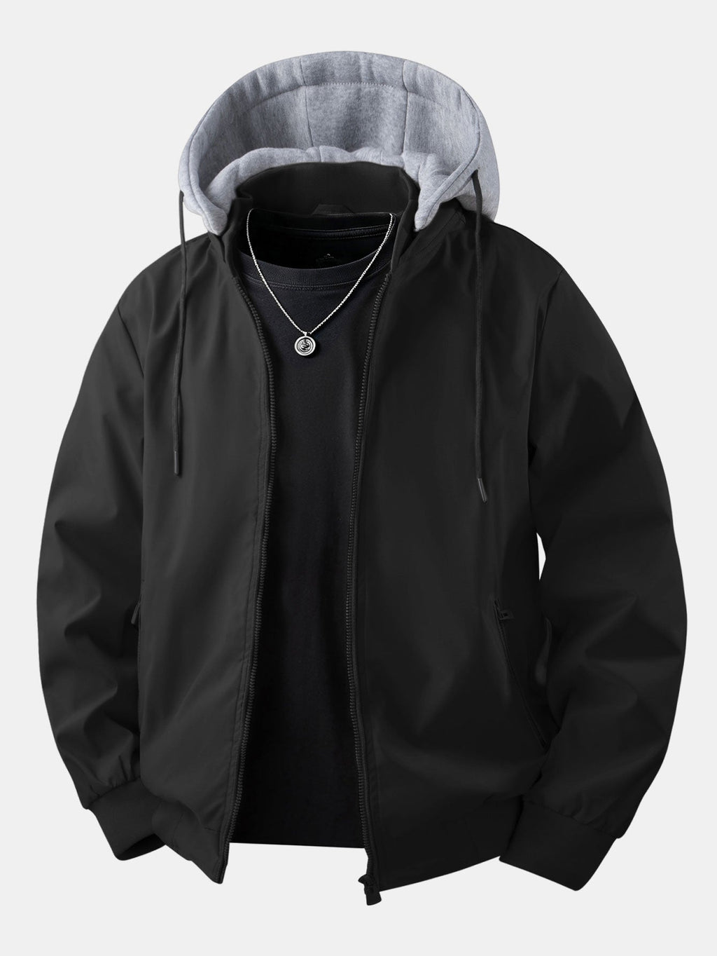 Men's Relaxed Hooded Bomber Jacket – Detachable Drawstring Hood