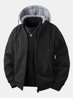 Men's Relaxed Hooded Bomber Jacket – Detachable Drawstring Hood