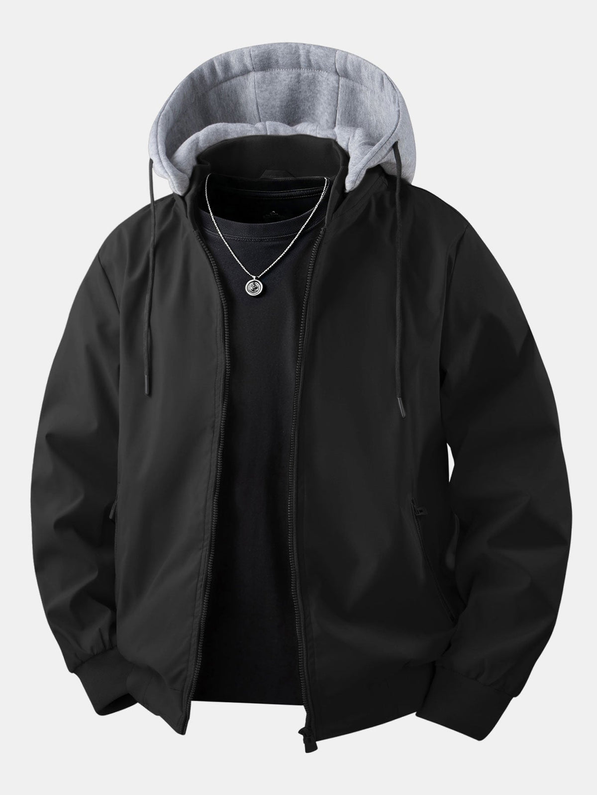Men's Relaxed Hooded Bomber Jacket – Detachable Drawstring Hood