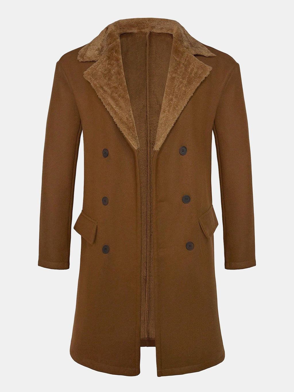 Men's Long Faux wool-blend Winter Coat – Double-Breasted Overcoat