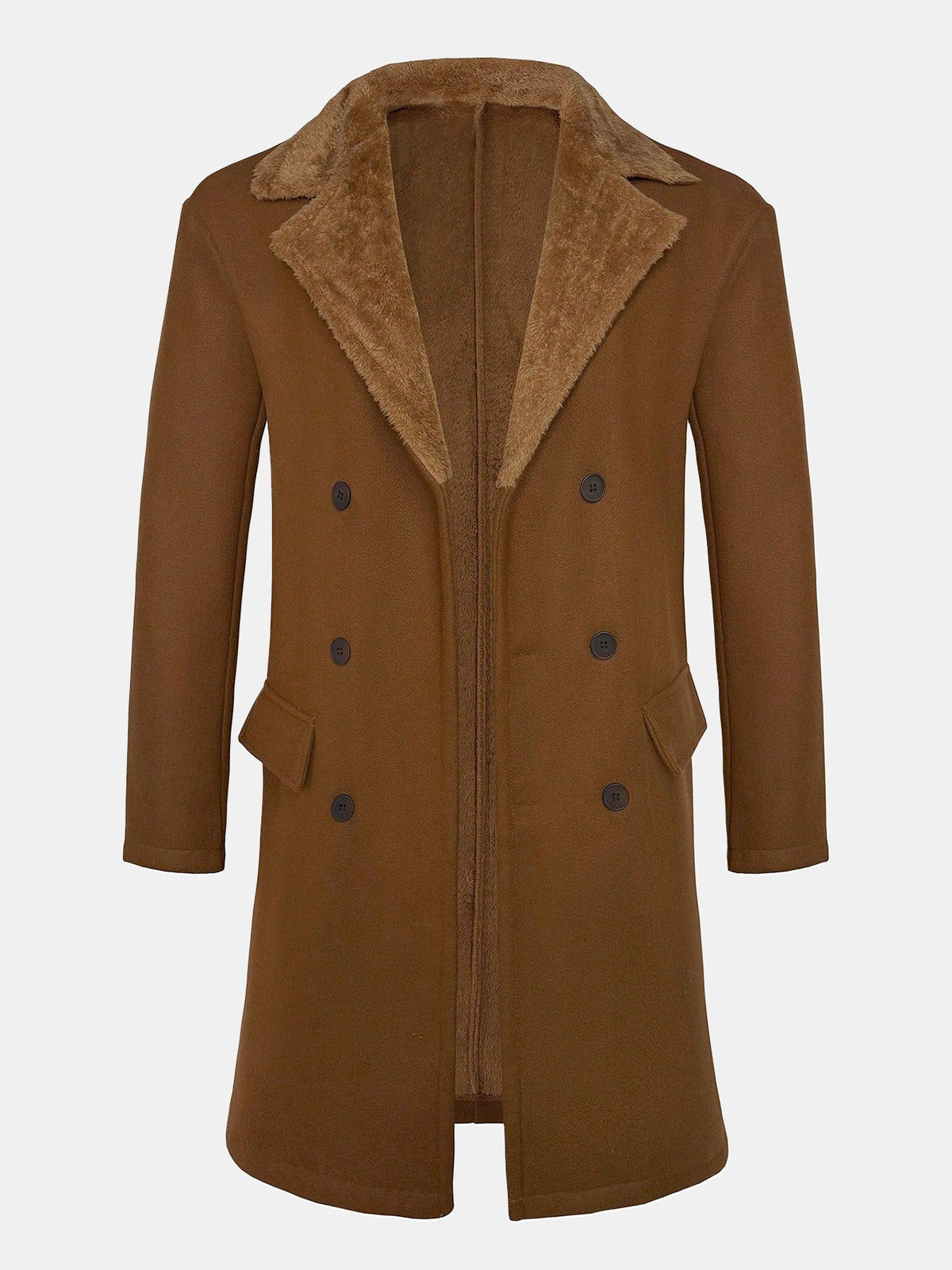 Men's Long Faux wool-blend Winter Coat – Double-Breasted Overcoat