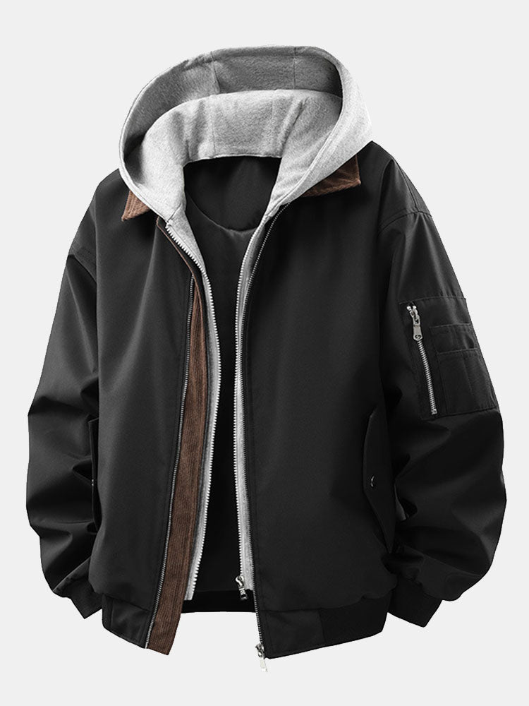 Men's Relaxed Fit Bomber Jacket with Detachable Hood