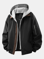 Men's Relaxed Fit Bomber Jacket with Detachable Hood