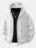 Men's Cable Jacquard Zip-Up Hoodie – Textured Long Sleeve Hooded Sweatshirt