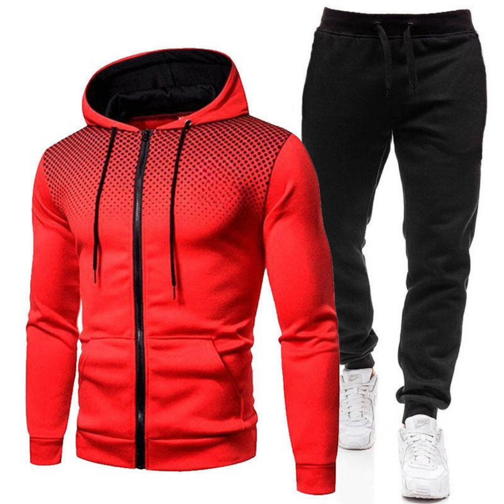 Men's Two-Piece Hooded Tracksuit – Zip-Up Sports Jacket and Jogging