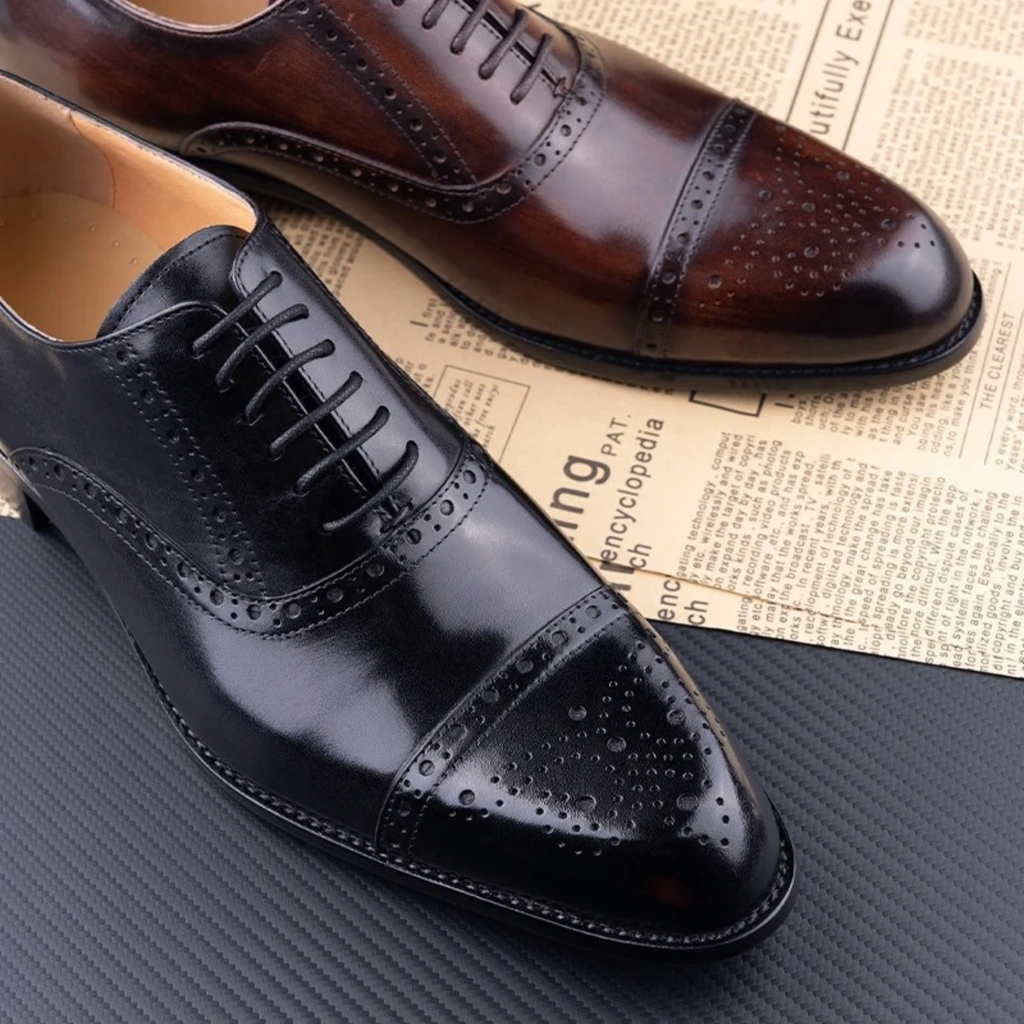 Men's Leather-Look Brogue Dress Shoes – Formal Lace-Up
