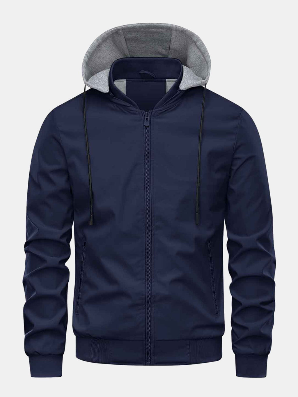 Men's Zip-Up Bomber Jacket with Detachable Hood
