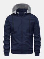 Men's Zip-Up Bomber Jacket with Detachable Hood