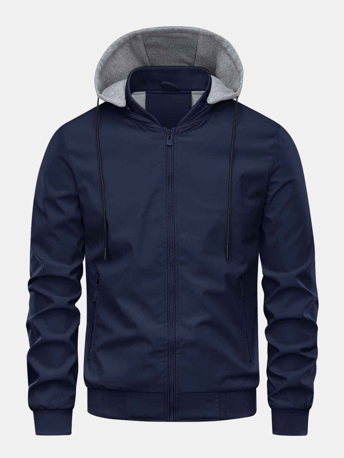 Men's Zip-Up Bomber Jacket with Detachable Hood
