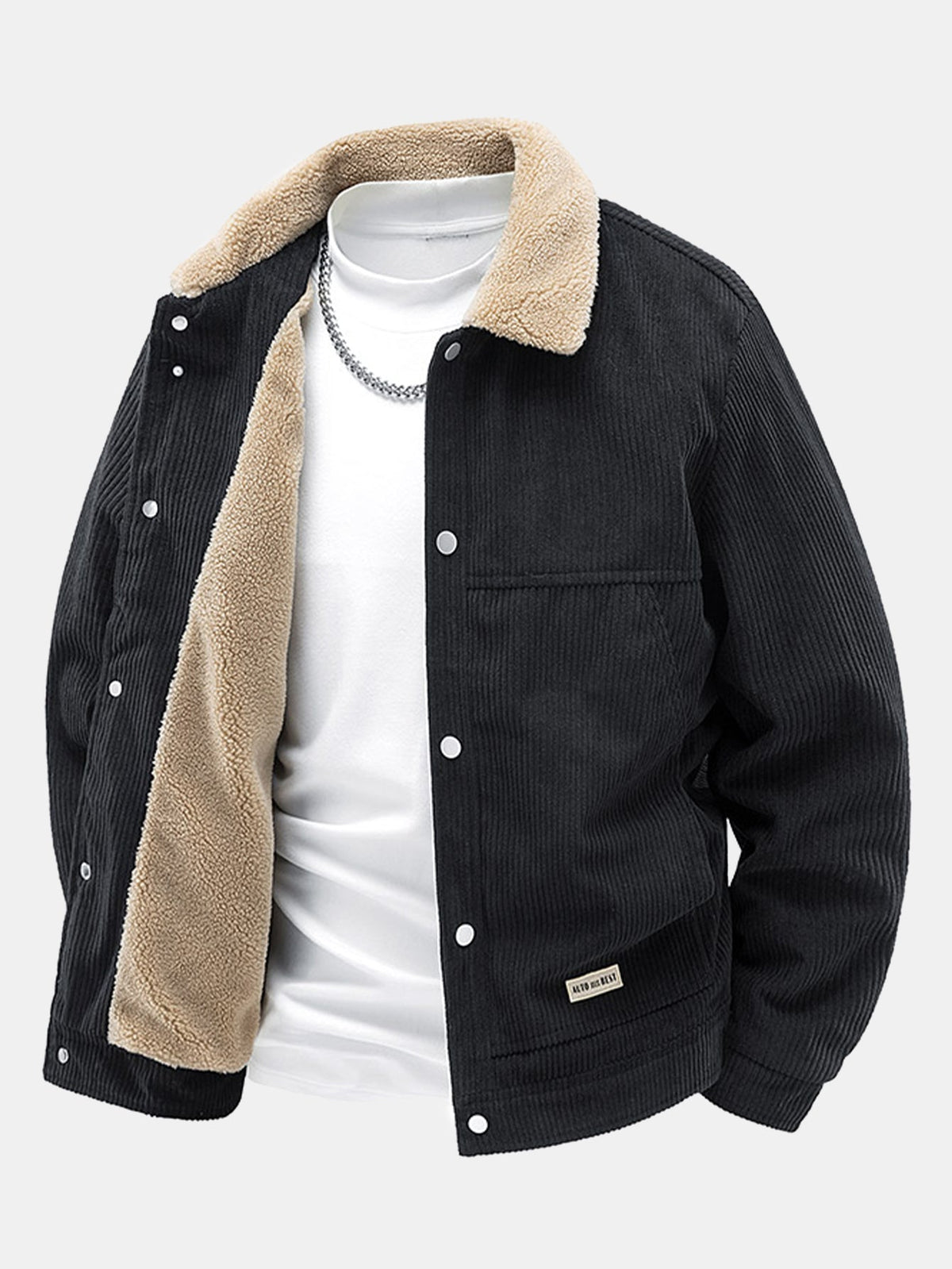 Men's Sherpa-Lined Corduroy Jacket with Snap Buttons
