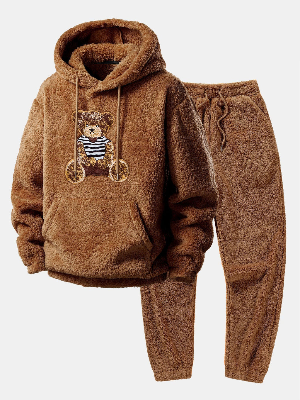 Men's Plush Teddy Fleece Tracksuit – Relaxed Hoodie and Joggers