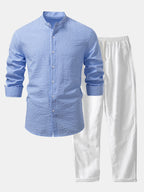 Men's Lightweight Stand Collar Co-Ord – Seersucker Shirt