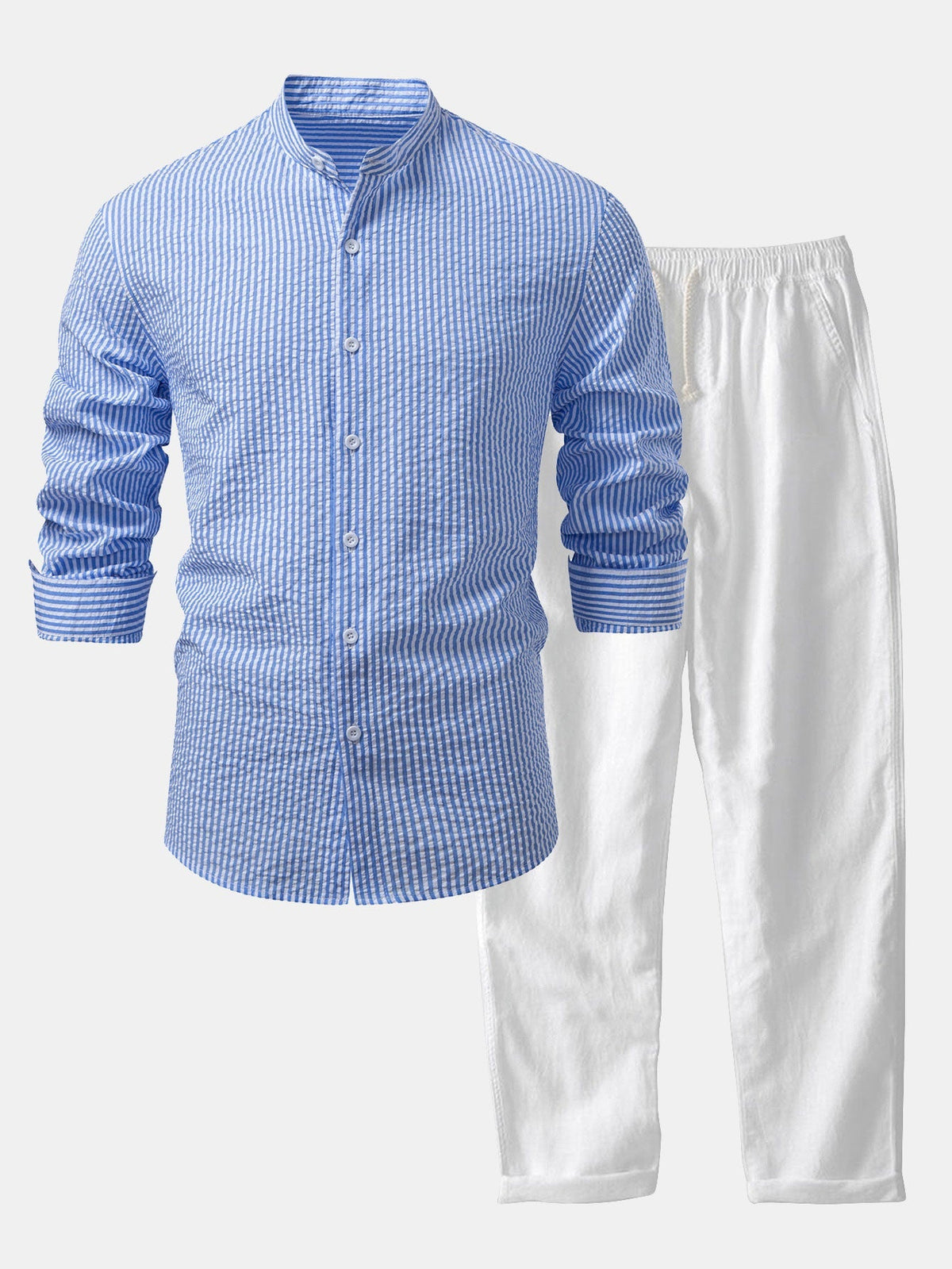 Men's Lightweight Stand Collar Co-Ord – Seersucker Shirt