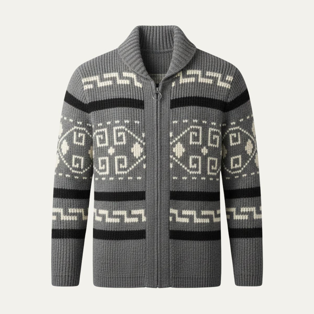 Men's Jacquard Shawl-Collar Cardigan – Patterned Knit