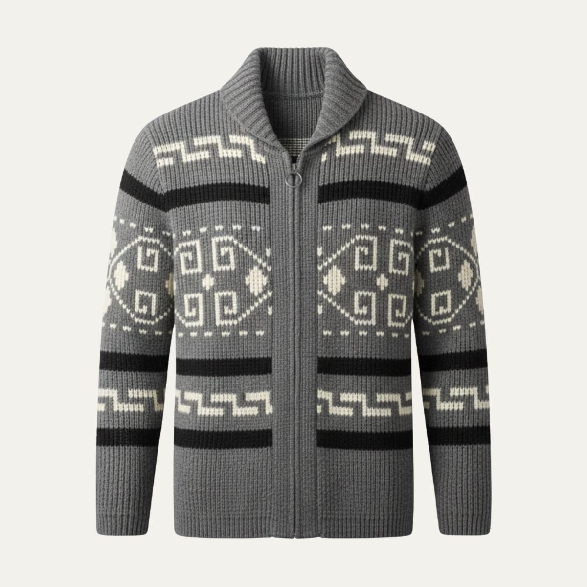 Men's Jacquard Shawl-Collar Cardigan – Patterned Knit