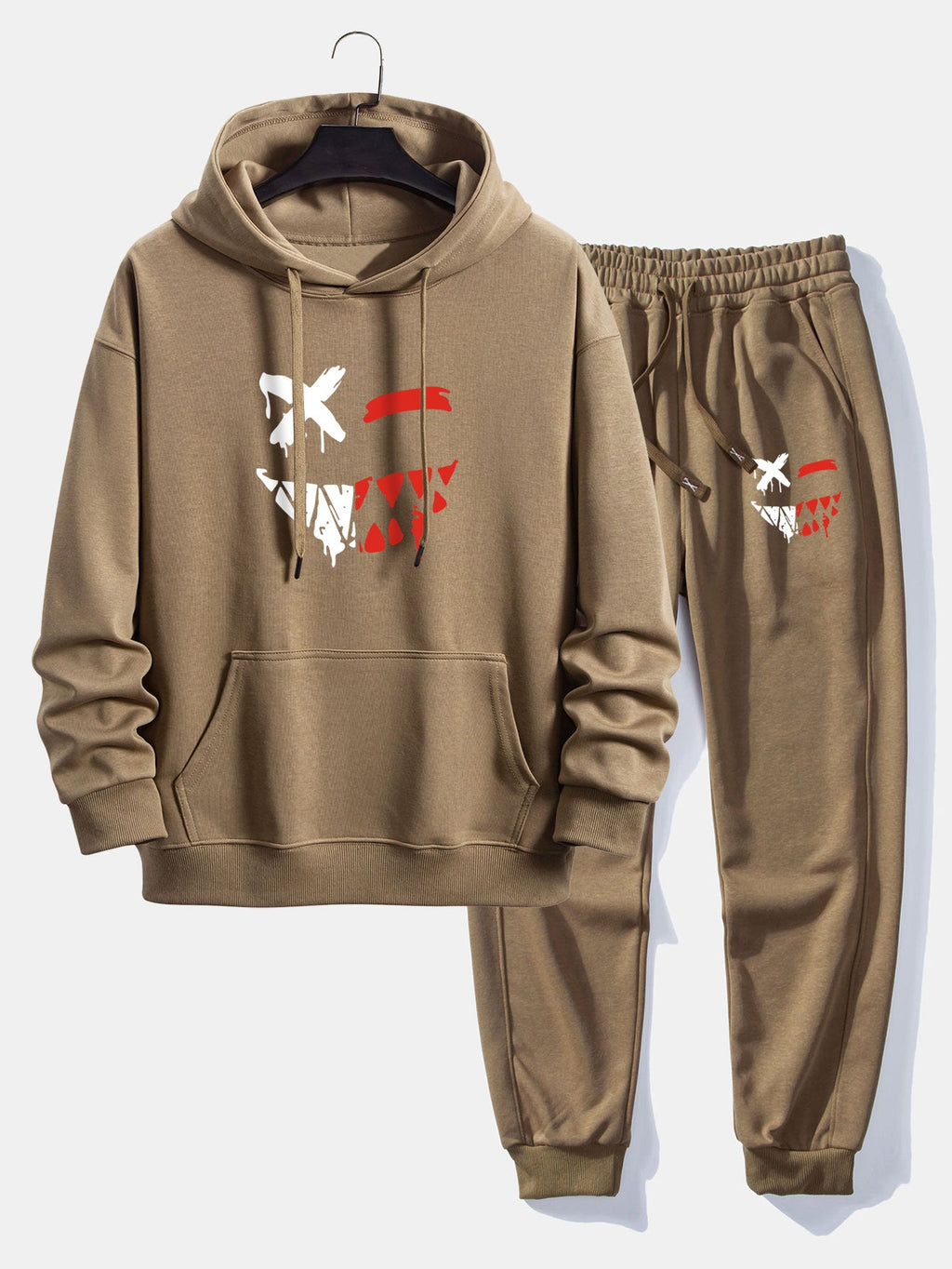 Men's Casual Two-Piece Tracksuit – Cotton Blend Printed Hoodie